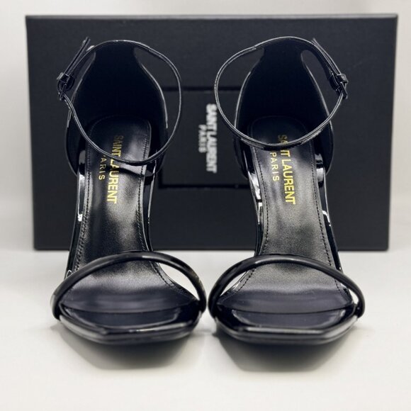 Saint Laurent Black Leather High Heels with Sculptural Branding - Picture 2 of 5